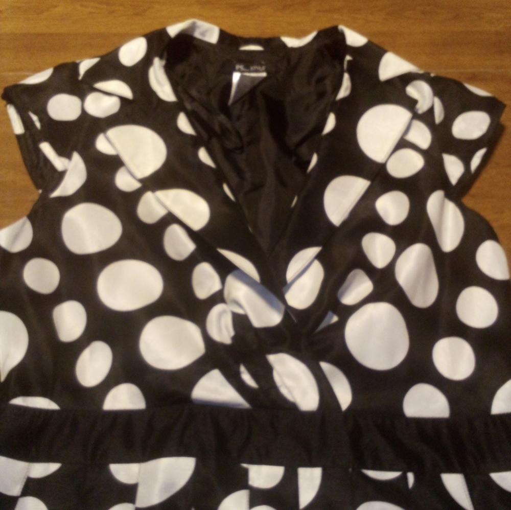 PS Style Polka Dot Black And White Sleeveless Midi A-Line Dress Size 12 NWT - Picture 2 of 11